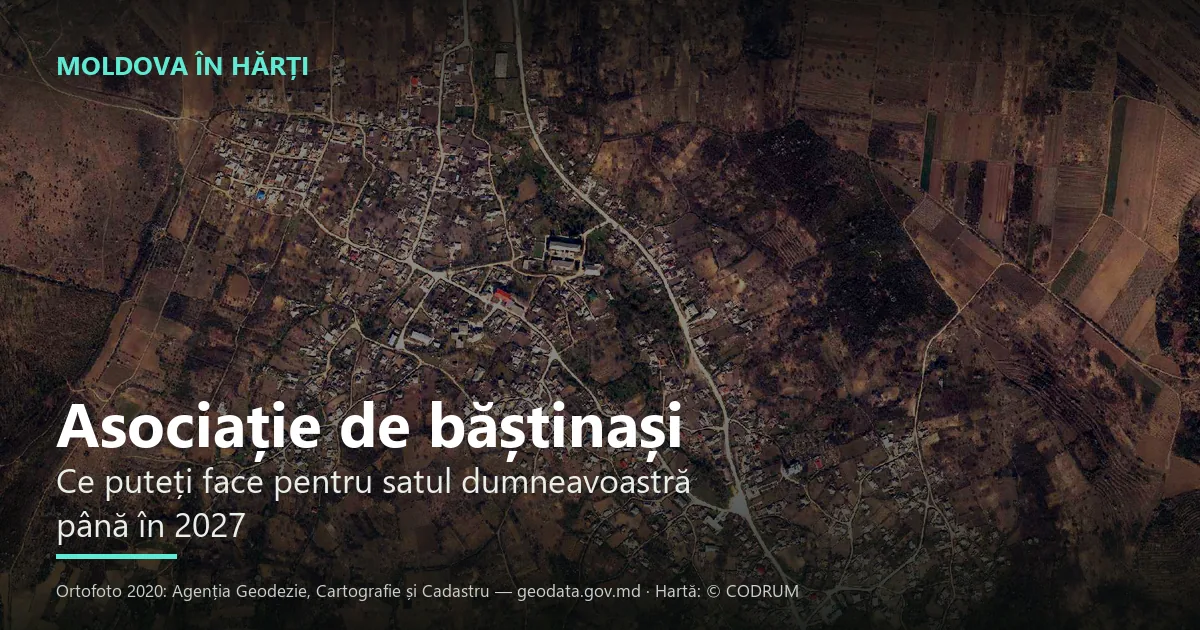 Sat din Republica Moldova văzut de sus, din ortofotoplanul oficial — ilustrație pentru ghidul asociațiilor de băștinași