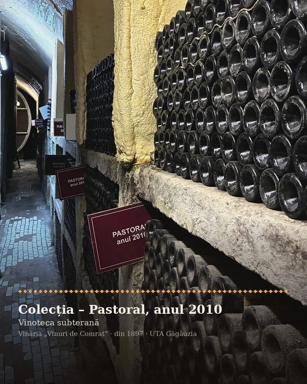 Vinoteca subterană de la Vinuri de Comrat, cu sticlele colecției Pastoral, anul 2010