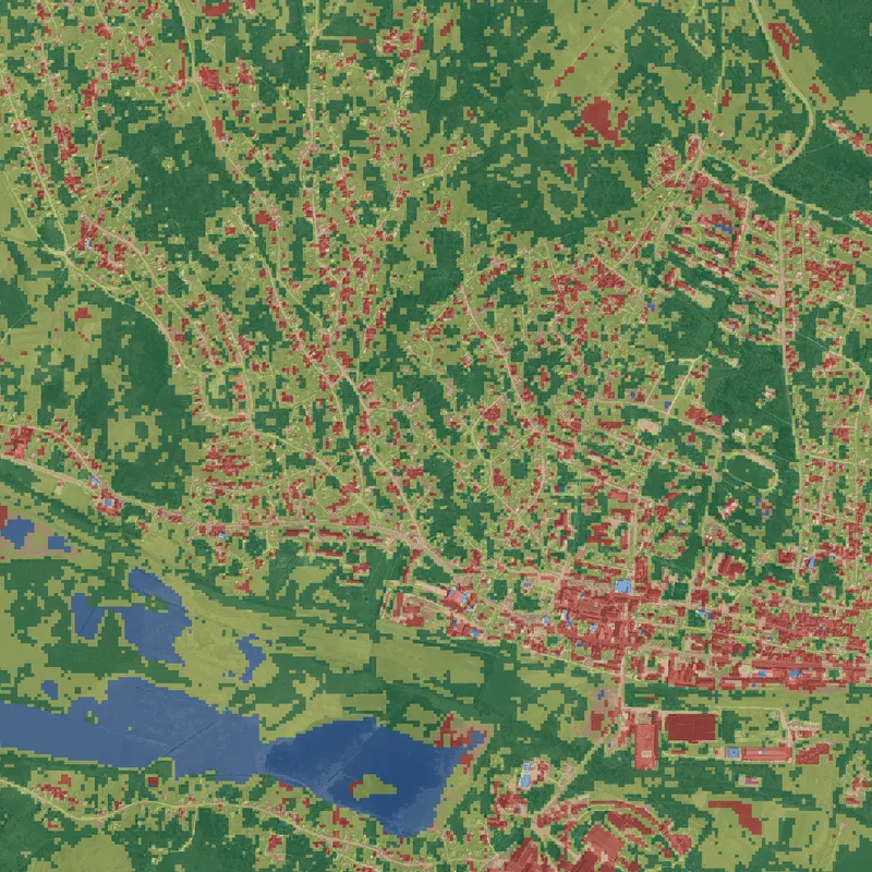 Zoom la 20 cm pe Călărași: clasificarea Sentinel-2 suprapusă pe ortofotografia aeriană de 20 cm.