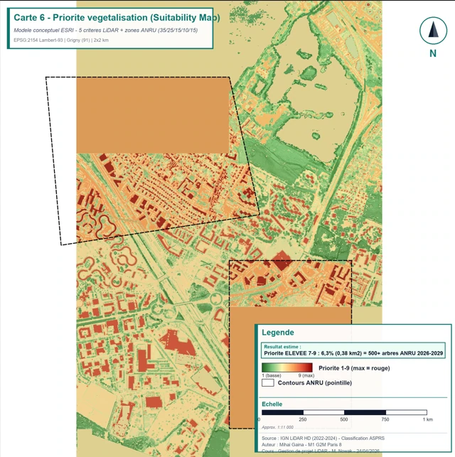 LiDAR HD — Estimare arbori plantați ANRU Grigny